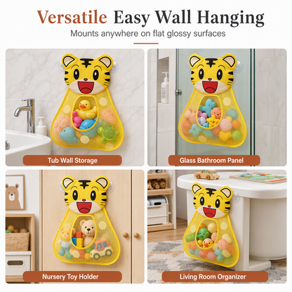Cartoon Animal Bath Toy Organizer Mesh Storage Bag with Suction Cups for Kids Bathroom