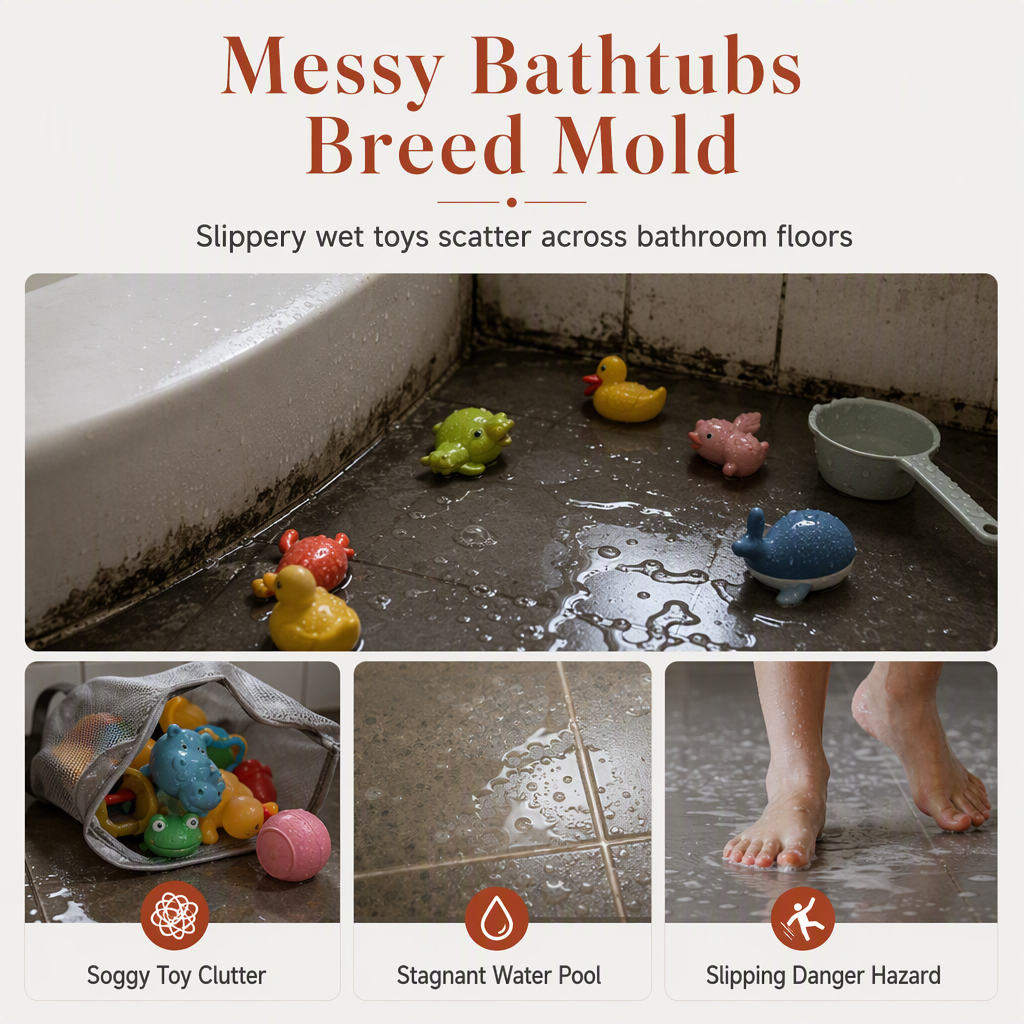 Cartoon Animal Bath Toy Organizer Mesh Storage Bag with Suction Cups for Kids Bathroom